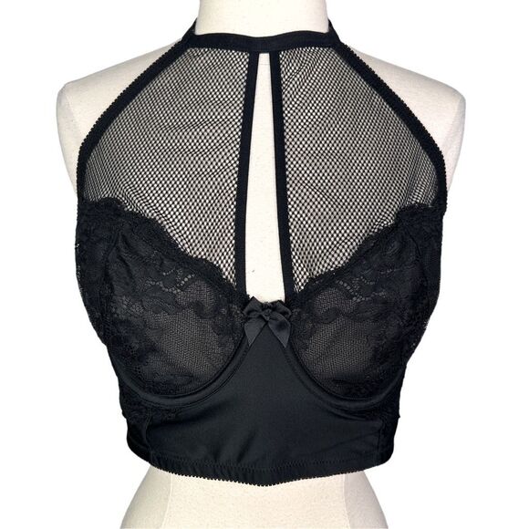 Torrid Floral Lace Mesh Halter Bralette Top - Size 0 (Large) - Picture 2 of 5